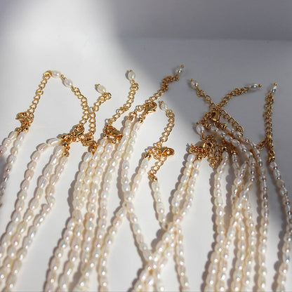 Natural freshwater rice grain pearl necklace elegant retro bamboo texture 26 English letter pendant collarbone chain