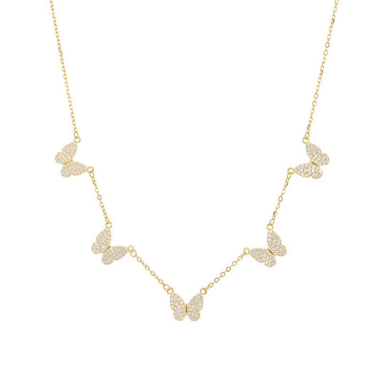 S925 silver personalized butterfly pendant tassel necklace women's cool style bow clavicle chain